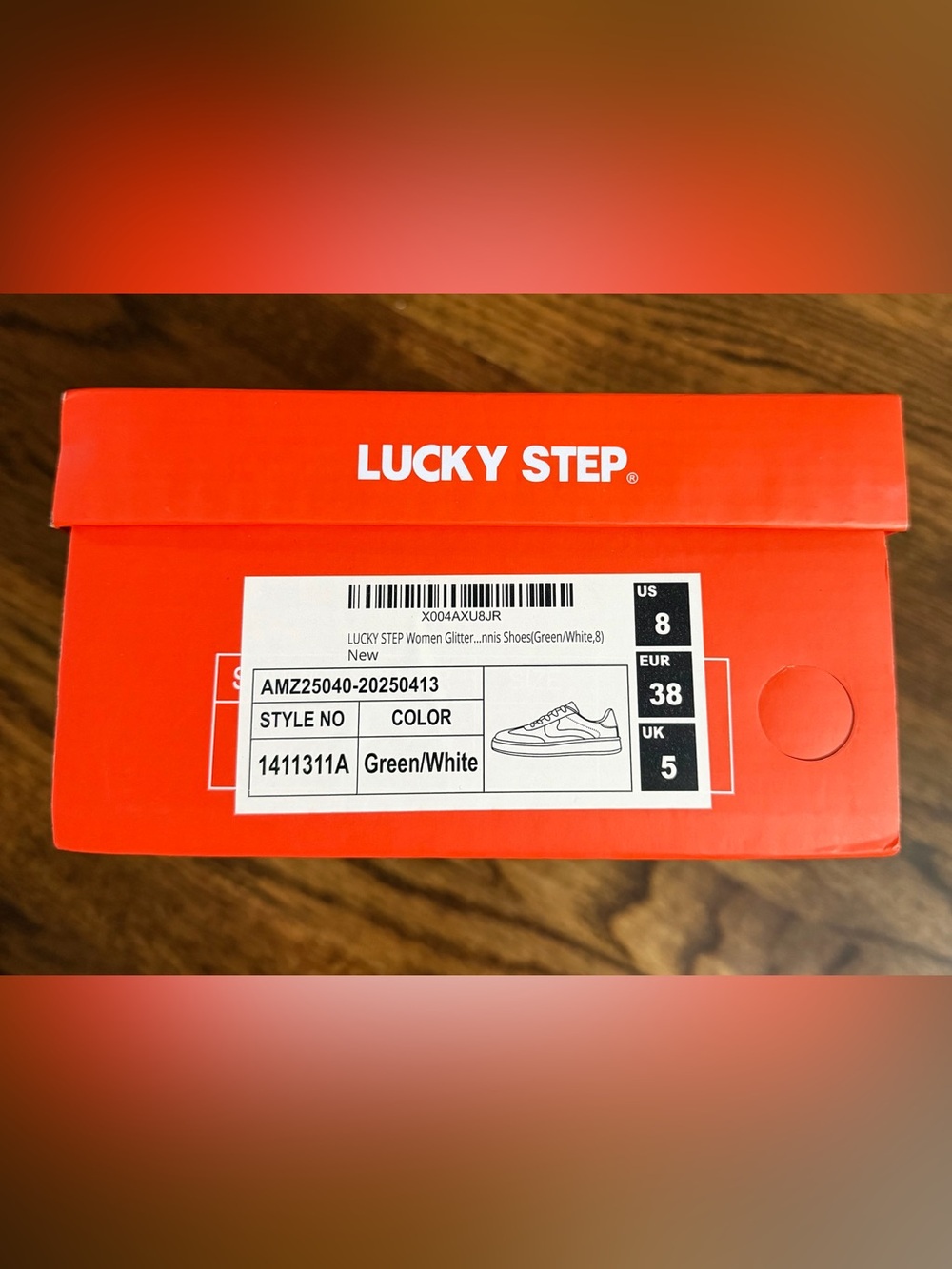 Lucky Step Brand new Green & White Glitter Sneakers with Gold Swoosh - Picture 4 of 4